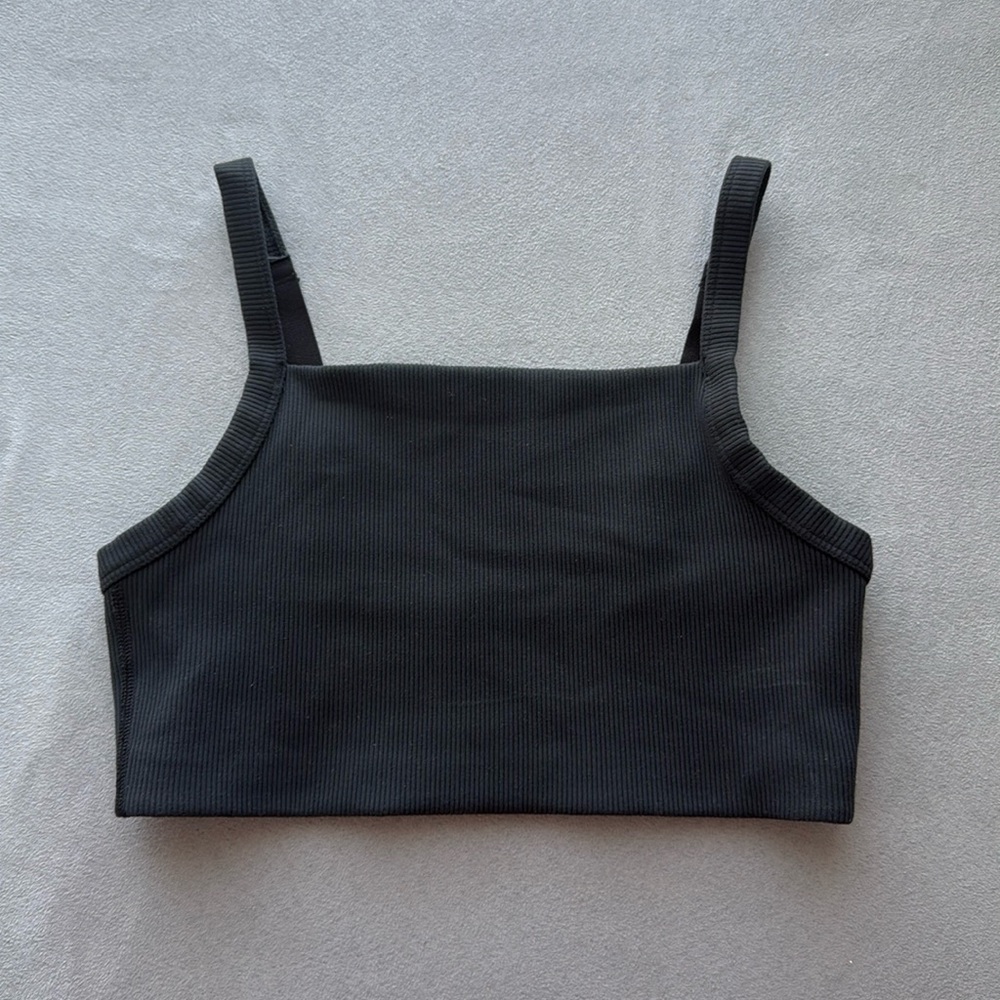 OFFLINE By Aerie Ribbed Square Neck Sports Bra Black Small